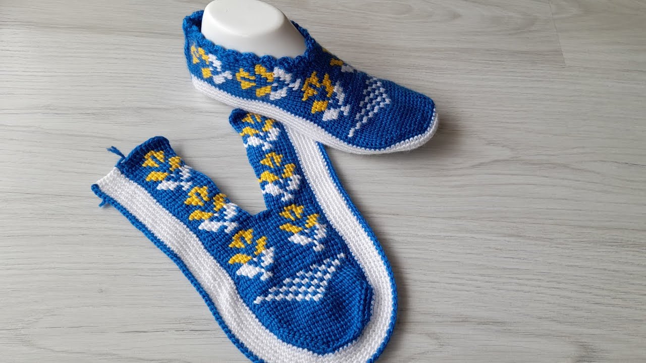 Yeni Tunus İşi Beş Şiş Görünümlü Patik /Tunus İşi Patik Örnekleri/ Tunus İşi Patik/Tunisian Crochet