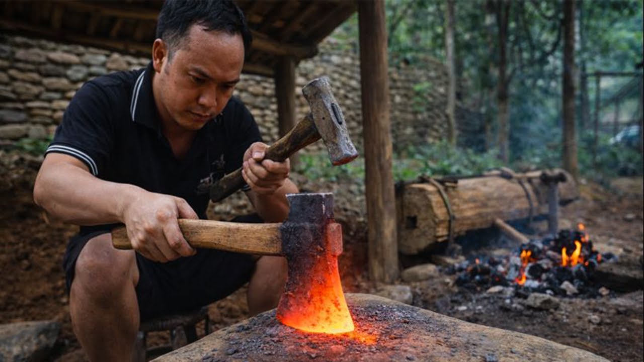 Old-School Axe Forging: Fire, Hammer, and Stone Anvil | by 