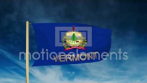 Vermont Flag Slider Style With Title. Waving In The Wind With Cloud Background A Stock Animation