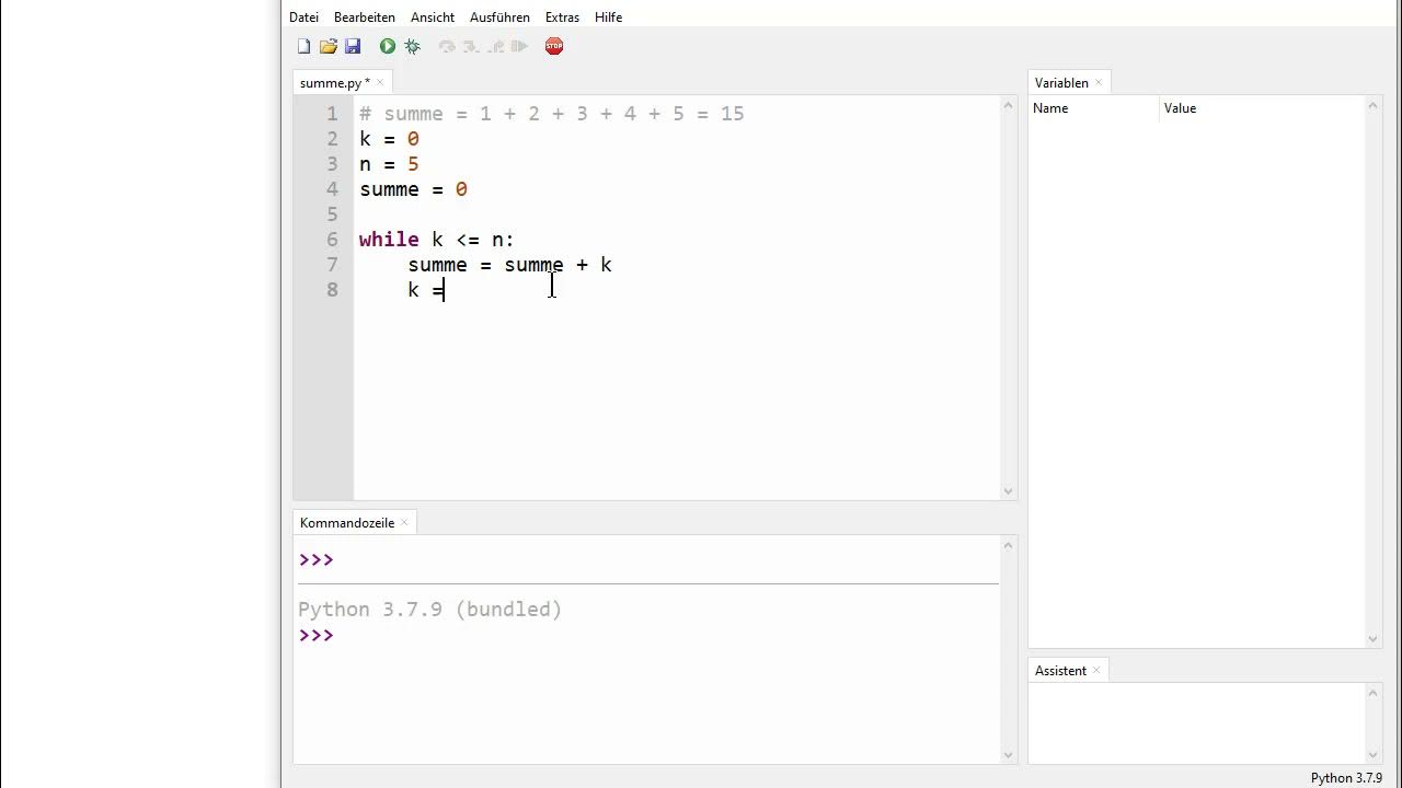 Summe von 0 bis n in Python mit Schleife berechnen - YouTube