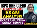 RRB Clerk Prelims Analysis | IBPS RRB Clerk Pre Shift 1 Analysis | Exact Analysis + Safe Attempts