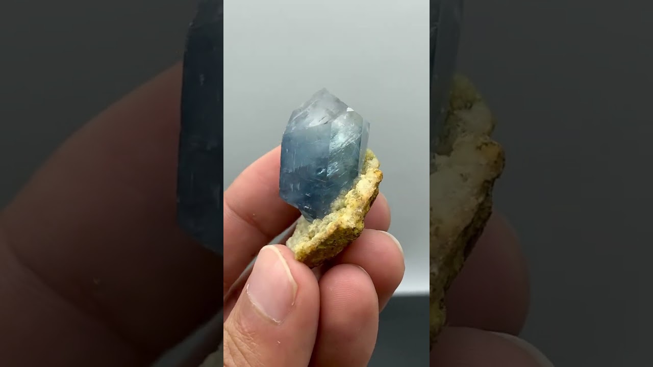 Blue Celestite Crystal Nicely Perched on Calcite Matrix from Afghanistan 
