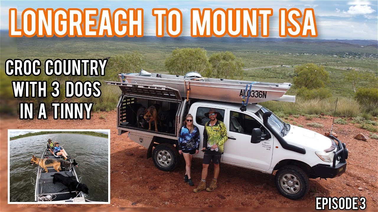 Caravan Roadtrip Longreach to Mt Isa QLD with tinny & 3 dogs Dog