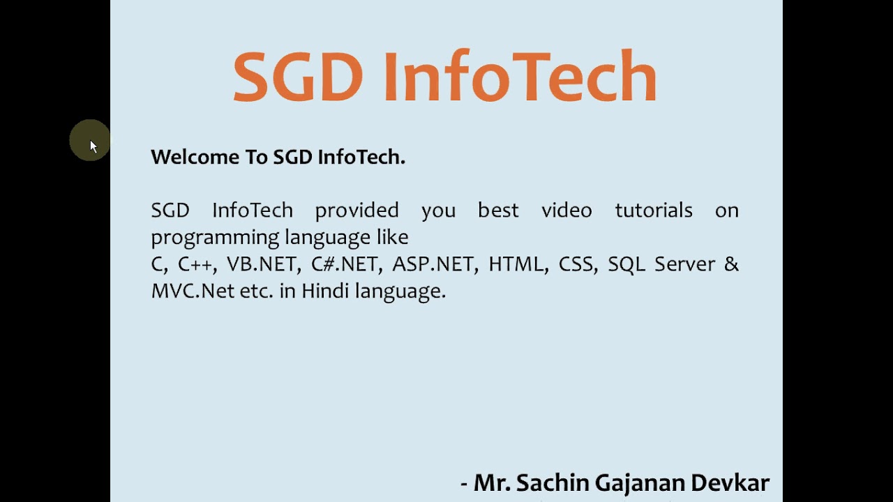 SGD InfoTech all programming language tutorial in Hindi - YouTube