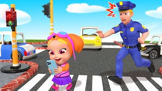 Baby Uses Phone When Crossing - Police Officer Song + Hide and Seek | Rooso Kids Song