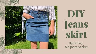Diy jeans skirt / no sewing pattern upcycling an old to a rock