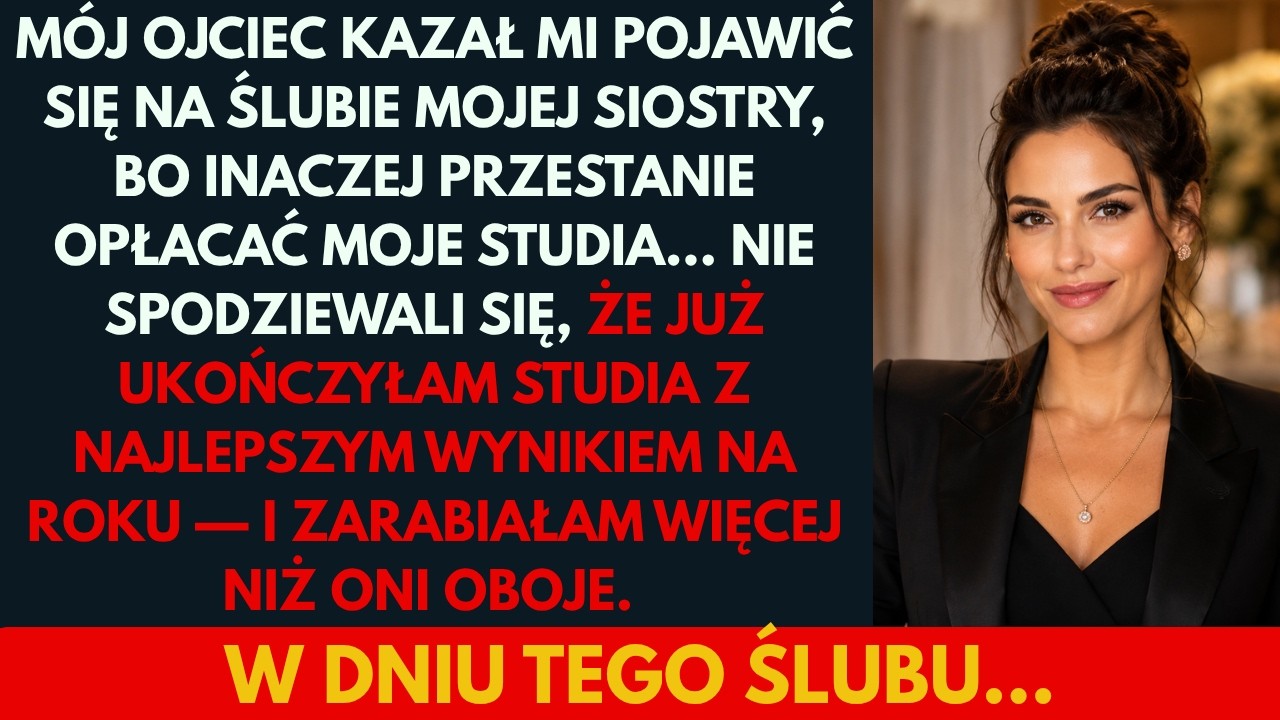 Leżałam w łóżku, gdy ojciec zadzwonił o 6:40 rano. Bez „dzień dobry", bez pytania, jak się czuję. Tylko lodowate: „Masz być dziś na ślubie Jagody. Jak się nie pojawisz, od poniedziałku przestajemy...