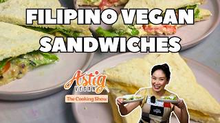 Filipino Vegan versions of Tuna Salad Sandwich, Pimiento Sandwich, and Egg Salad Sandwich