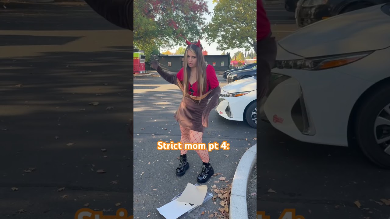 Strict mom makes her try costume OUTSIDE. 