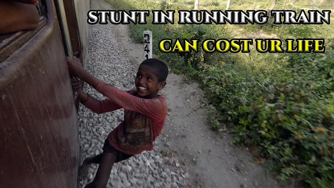 Scary stunt by Stupid kid in running train