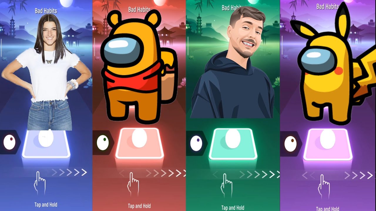 Tiles Hop Charlie D'amelio vs Among Us vs MrBeast vs Among Us Jumps