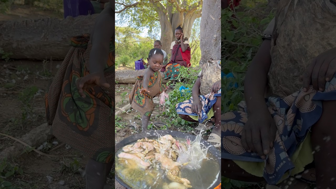 Hadzabe mother teaches her daughter how to cook 😜🌿😳🔥 
