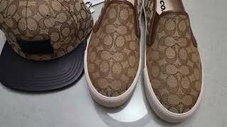 Unboxing Coach Men s Slip On Skate Sneaker matches with Coach Signature Flat Brim Hat in Khaki
