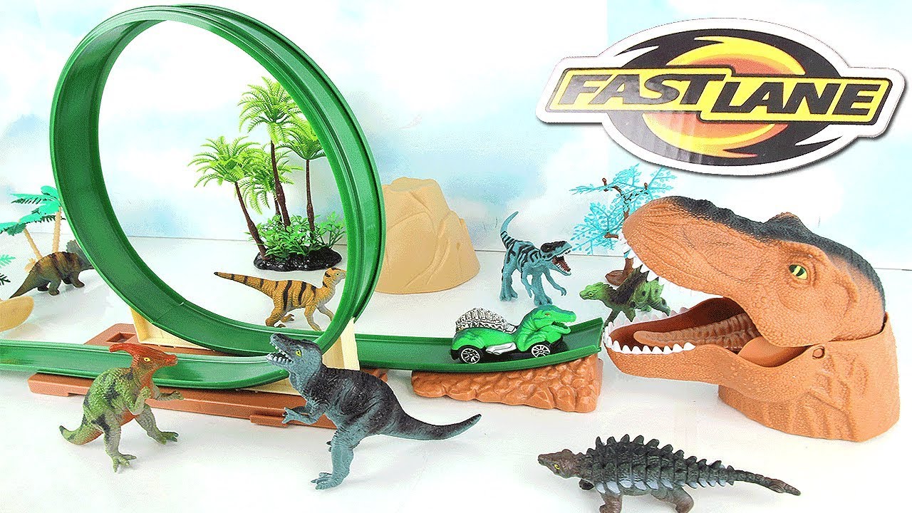 car track with dinosaur