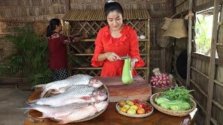 Countryside life TV: We cook fish with free vegetable from vegetable garden   Yummy fishes cooking