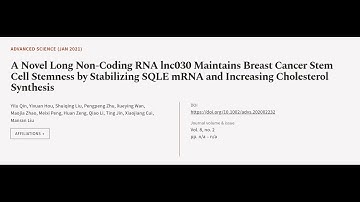 A Novel Long Non‐Coding RNA lnc030 Maintains Breast Cancer Stem Cell Stemness by Stab... | RTCL.TV