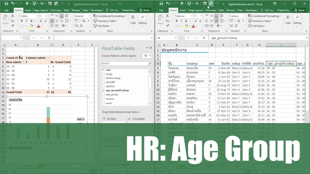 สอน Excel สำหรับงานบริหารบุคคล: การแบ่งอายุพนักงานออกเป็นช่วง ๆ