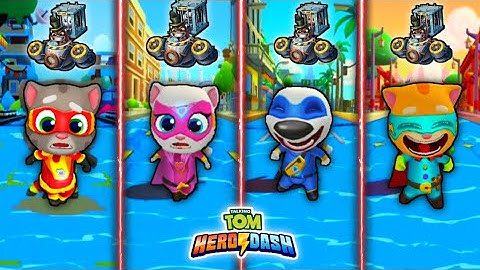 TALKING TOM HERO DASH - ALL SUPERHEROES WATERLAND RUNNING AND SAVING ALL HEROES FULL GAMEPLAY