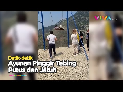 Momen Mengerikan Dua Wanita Hampir Jatuh dari Ayunan di Atas Tebing