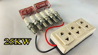 New .... I Create 25kw Free Energy Generator  Using By Spark Plug Use Light Bulb 220v #technology