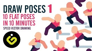 How To Draw Poses, 10 Poses In 10 Minutes PART 1, Flat Design Adobe Illustrator Tutorial