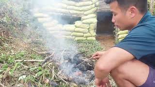 : Timelapse Start to Finish. Full video of Build a BUSH SHELTER using SACKS on the Mountain, Refugios