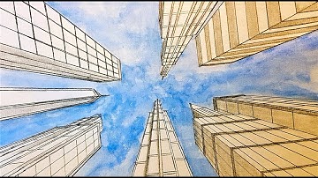 How to draw a city buildings in one point perspective. Worm