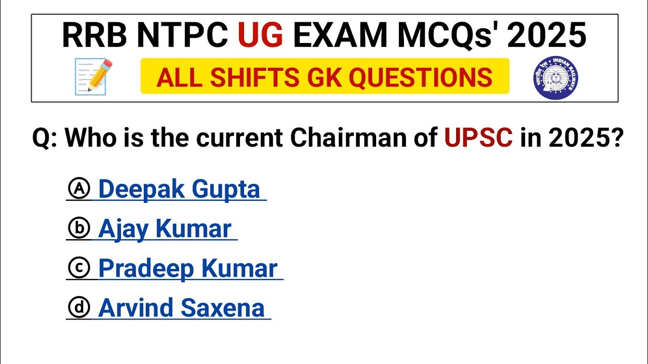 RRB NTPC UG EXAM MCQs 2025 | RRB NTPC undergraduate all shifts questions | rrb ntpc 12th level gk 