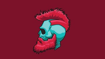Skull in Beard Vector Drawing in Adobe Illustrator