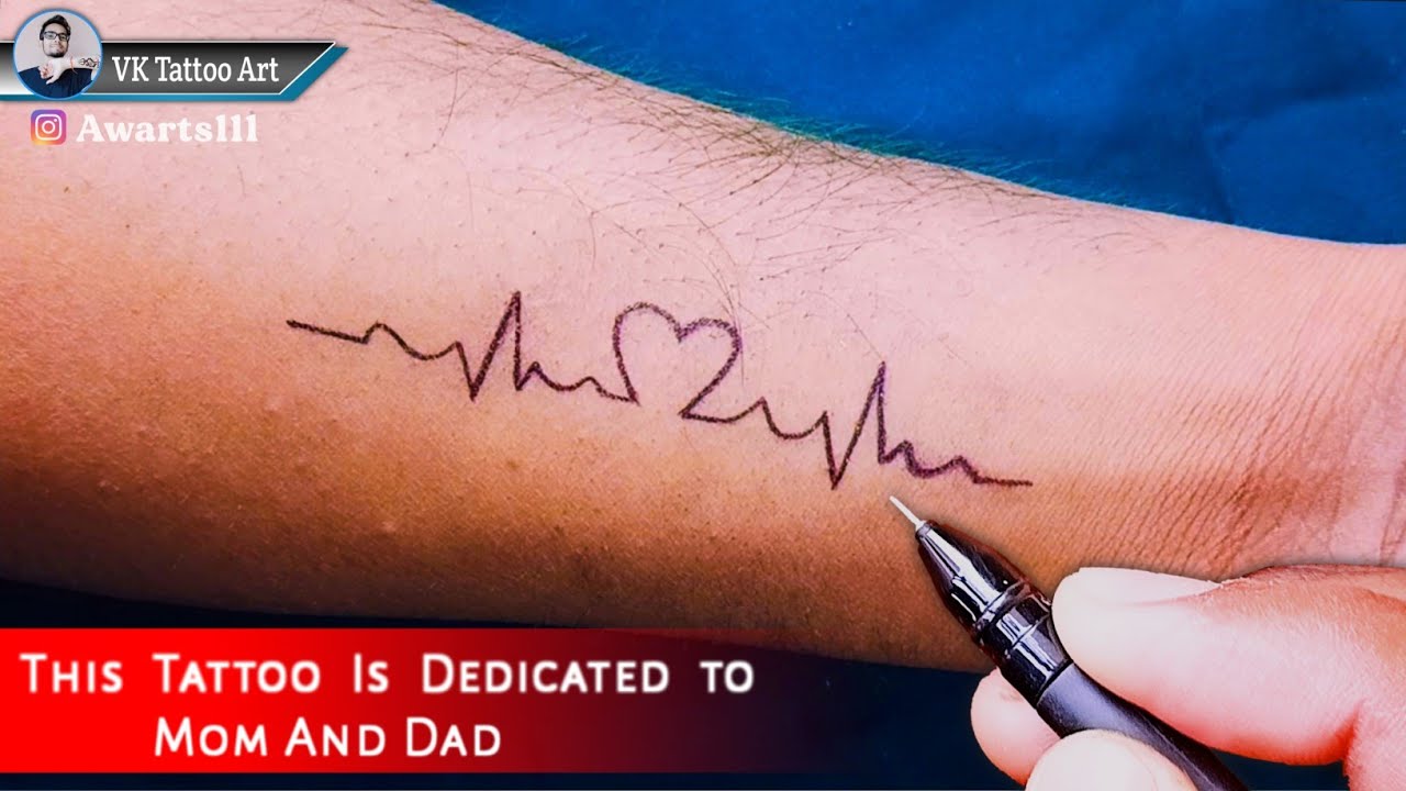 Simple Mom Dad tattoo with Heartbeat and heart tattoo design ideas ...