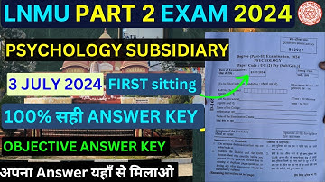 Lnmu Part 2 Psychology Subsidiary Objective Answer key 2024| Psychology Answer key​⁠@Brainstorm977