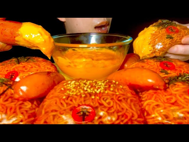 【ASMR/咀嚼音】辛ラーメン生春巻き | Spicy ramen rolls | MUKBANG | 大食い | 飯テロ