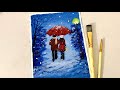 Couple Walking in the Night Winter Scenery Acrylic Painting | Falling snow Painting|Acrylic Painting