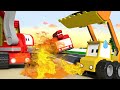 Tiny Trucks - The Fire truck - Kids Animation with Street Vehicles Bulldozer, Excavator &amp; Crane