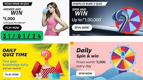 ONEPLUS BUDS 3 Quiz Amazon || Tecno Spark 20 Quiz Amazon || Amazon Daily Quiz Time || Spin And Win A