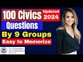 100 Civics Questions 2024 by 9 Groups for the US Citizenship interview (2008 Version, easy to learn)