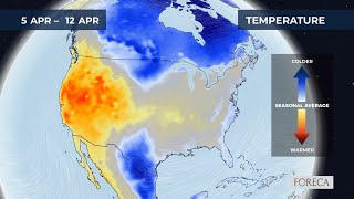 Monthly temperature forecast for the USA 4/2/2026