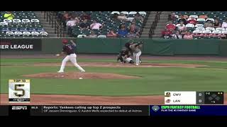 Lancaster Barnstormers' Ariel Sandoval makes ESPN SportsCenter Top 10 plays at number 5!