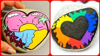 Beautiful heart sunset painting ideas on rock and stone
