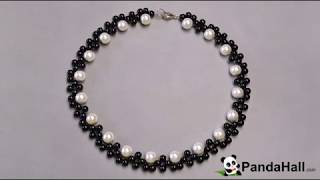 Pandahall Collier Choker En Perles De Couleur Noire Et Blanche
