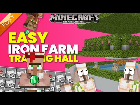 Thumbnail For REALLY EASY Iron Farm Trading Hall for Minecraft Bedrock Tutorial