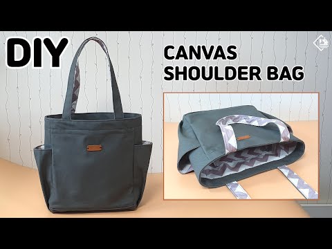 DIY CANVAS SHOULDER BAG/ How to make an eco bag with side pockets/ [Tendersmile Handmade]