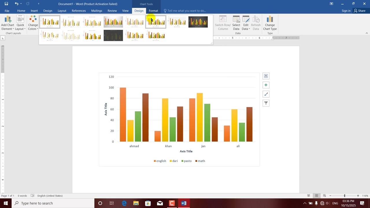 Microsoft word training|| Insert Tab chart || څنګه کولی شو ورډ پروګرام کې چارټ جوړ کړو.