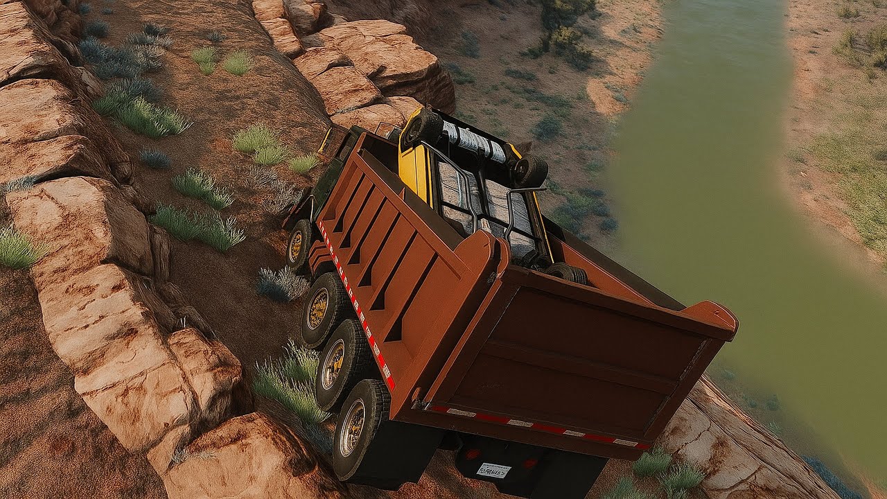 Dump Truck Falls Off Cliff – Extreme Physics Destruction in BeamNG.drive! 