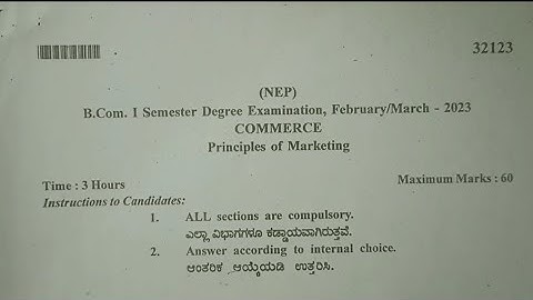 Principles Of Marketing B.com 1st Semester NEP Question Paper Year 2023 Bijapur University