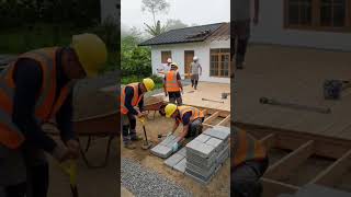 building a roof in a damaged village