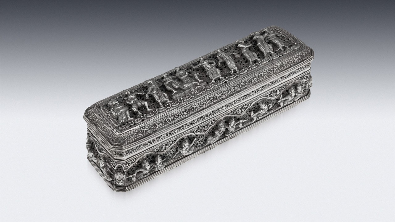 ANTIQUE 20thC BURMESE SOLID SILVER BOX, RANGOON c.1900