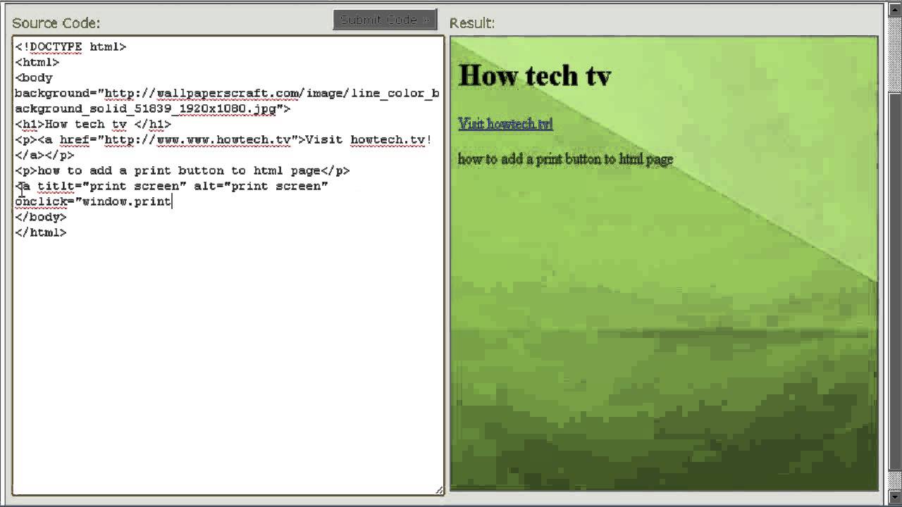 How to a Print Button to HTML Page - YouTube