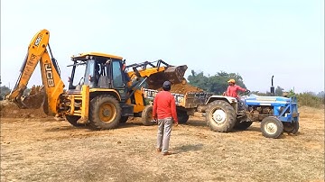 Jcb 3dx Backhoe Loader Machine Loading Mud in Sonalika Di 42 Rx Tractor Jcb Tractor Video