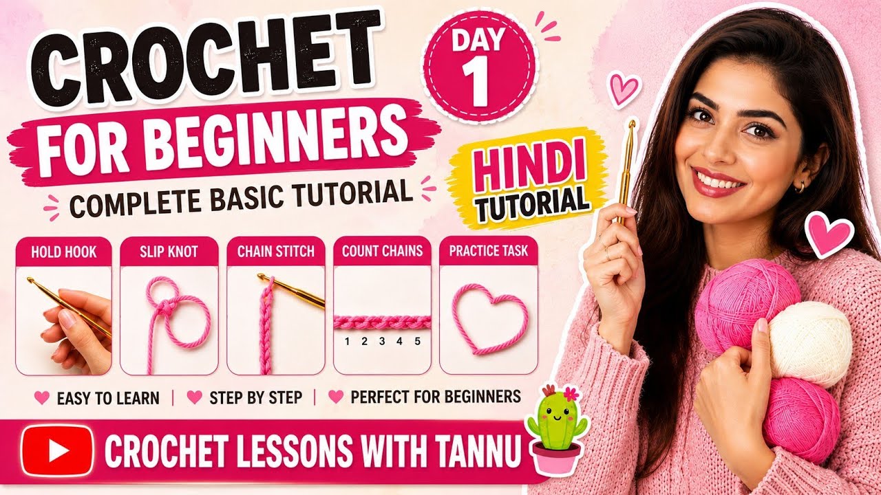 Crochet for Beginners Day 1 | Complete Basic Tutorial in Hindi 🧶 - YouTube